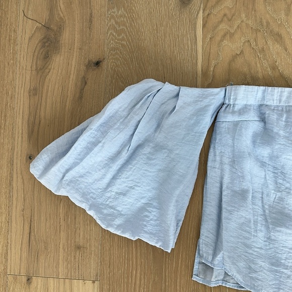 Elodie Strapless Off the Shoulder Puff Sleeve Blue Crop Shirt Blouse Cowgirl - Picture 9 of 11